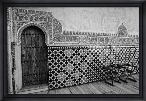 Framed Spain, Andalusia, Alhambra Ornate Door and tile of Nazrid Palace Print