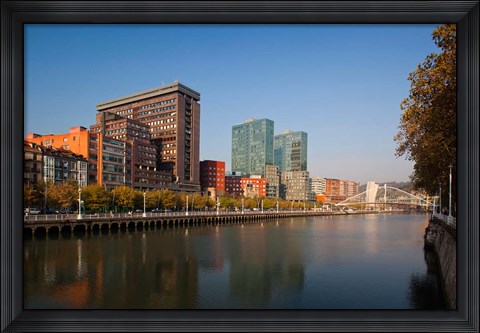 Framed Spain, Bilbao, Zubizuri Bridge over Rio de Bilbao Print