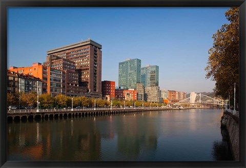 Framed Spain, Bilbao, Zubizuri Bridge over Rio de Bilbao Print