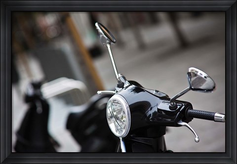 Framed Black Vespa, Madrid, Spain Print