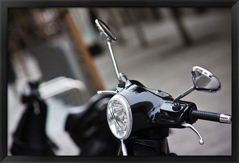 Framed Black Vespa, Madrid, Spain Print