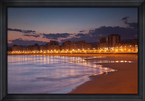 Framed Buildings On Playa de San Lorenzo Beach, Gijon, Spain Print