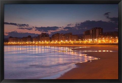 Framed Buildings On Playa de San Lorenzo Beach, Gijon, Spain Print