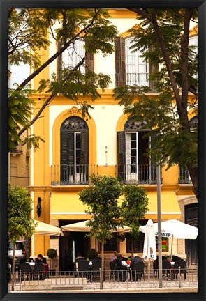 Framed Outdoor Cafes, Plaza de la Merced, Malaga, Spain Print