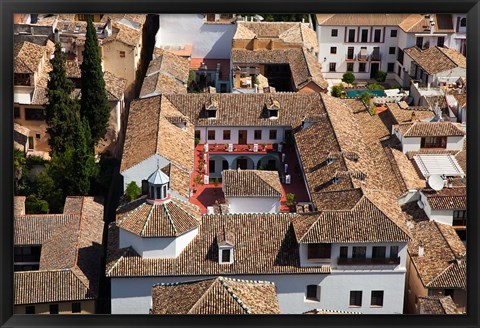 Framed Rooftops of the town of Granada seen from the Alhambra, Spain Print