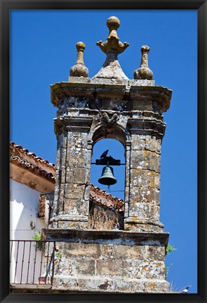 Framed Spain, Andalucia, Cadiz Bell tower of old church in Grazalema Print