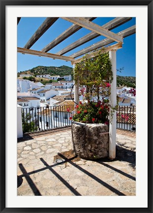 Framed Spain, Andalusia, Cadiz Province Potted plants Overlooking Rooftops Print