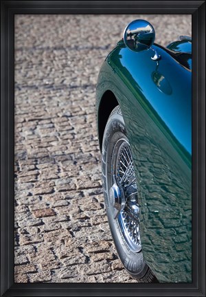 Framed Spain, Avila, classic car 1950s Jaguar XK-150S Print