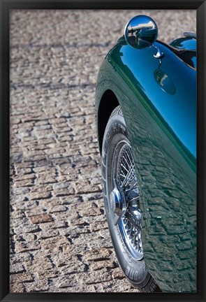 Framed Spain, Avila, classic car 1950s Jaguar XK-150S Print