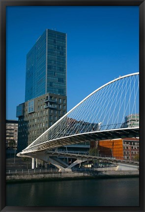 Framed Spain, Bilbao, Zubizuri Bridge over Rio de Bilbao Print