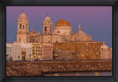 Framed Spain, Cadiz, Cathedral, Dusk Print