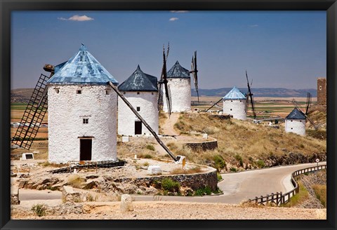 Framed Spain, Castile-La Mancha, Toledo, Consuegra La Mancha windmills Print