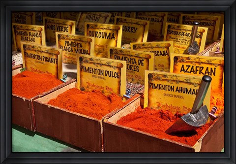 Framed Spain, Granada Spices for sale at an outdoor market in Granada Print