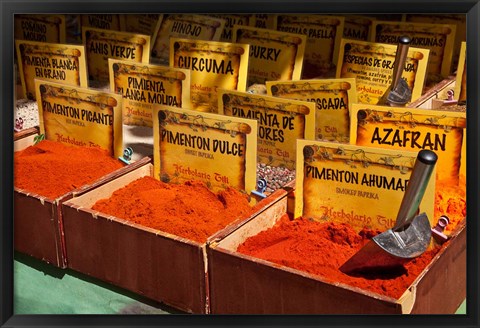 Framed Spain, Granada Spices for sale at an outdoor market in Granada Print