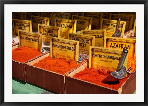 Framed Spain, Granada Spices for sale at an outdoor market in Granada Print