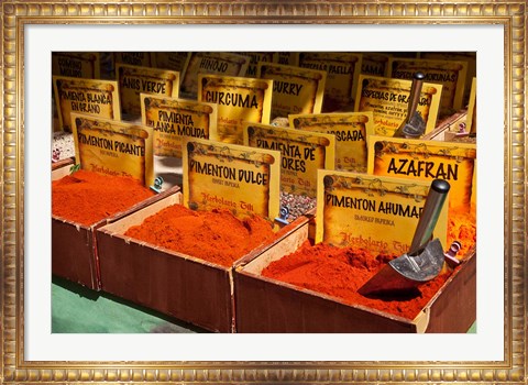 Framed Spain, Granada Spices for sale at an outdoor market in Granada Print