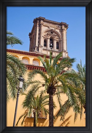 Framed Spain, Granada The bell tower of the Granada Cathedral Print