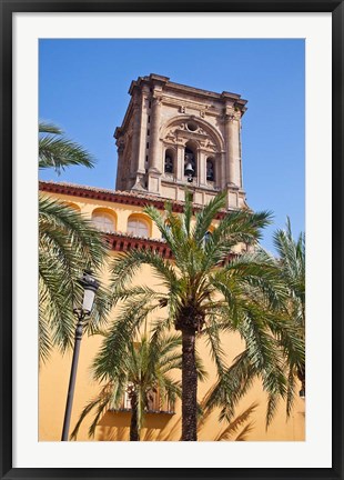 Framed Spain, Granada The bell tower of the Granada Cathedral Print