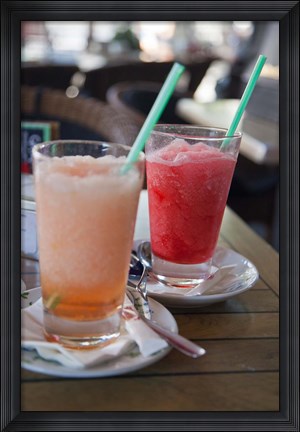 Framed Spain, Madrid Fresh granita served in a sidewalk caf? Print