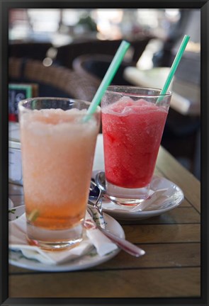 Framed Spain, Madrid Fresh granita served in a sidewalk caf? Print