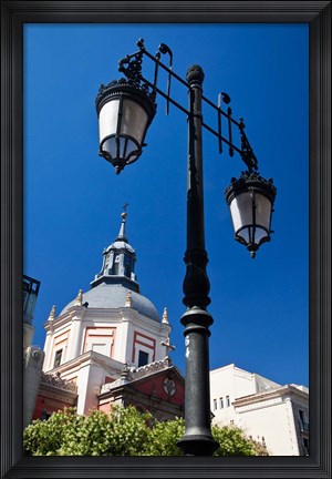 Framed Spain, Madrid Lamppost and the dome of the Las Calatravas Church Print