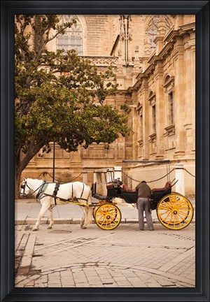 Framed Spain, Seville, Horse carriage, Plaza del Triunfo Print