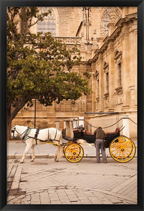 Framed Spain, Seville, Horse carriage, Plaza del Triunfo Print