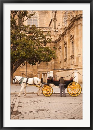 Framed Spain, Seville, Horse carriage, Plaza del Triunfo Print