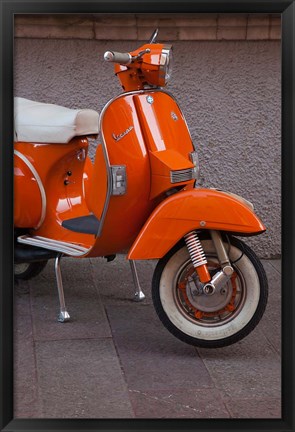 Framed Vespa Scooter, Llanes, Spain Print