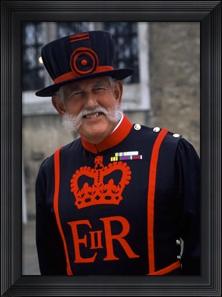 Framed Beefeater in Costume at the Tower of London, London, England Print