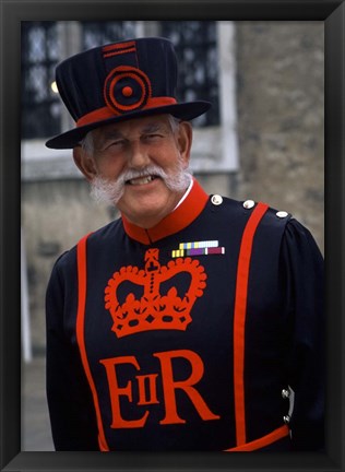 Framed Beefeater in Costume at the Tower of London, London, England Print