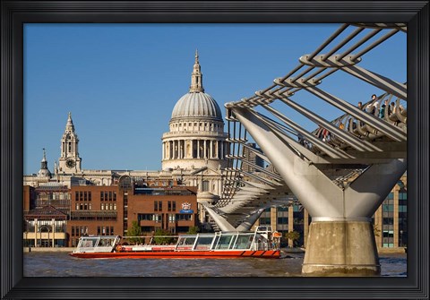 Framed Millennium Bridge, St Pauls Cathedral, London, England Print