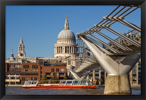 Framed Millennium Bridge, St Pauls Cathedral, London, England Print