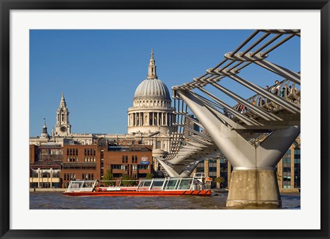 Framed Millennium Bridge, St Pauls Cathedral, London, England Print