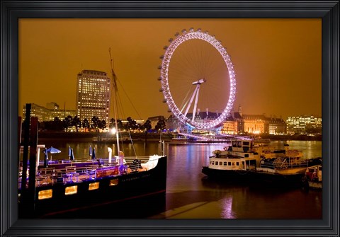 Framed England, London River Thames and London Eye Print