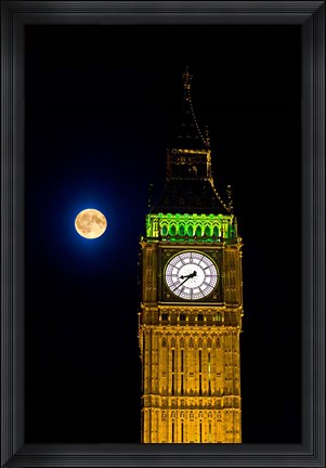 Framed London, Big Ben Clock tower, the moon Print
