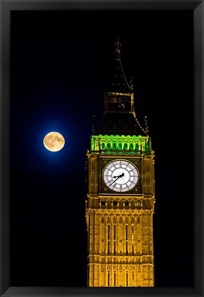 Framed London, Big Ben Clock tower, the moon Print