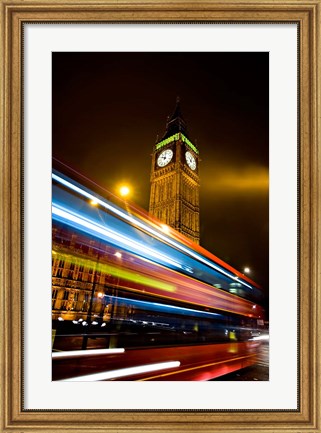 Framed London, Big Ben, Houses of Parliament, Red bus Print