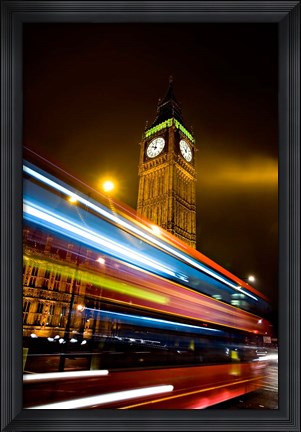 Framed London, Big Ben, Houses of Parliament, Red bus Print