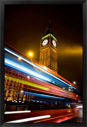 Framed London, Big Ben, Houses of Parliament, Red bus Print