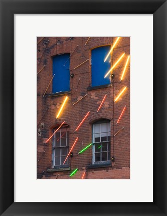 Framed Warehouse Decorated with Neon Art, Southbank, London, England Print