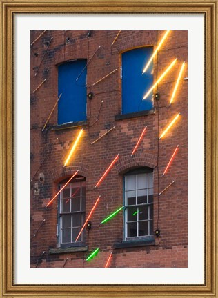 Framed Warehouse Decorated with Neon Art, Southbank, London, England Print