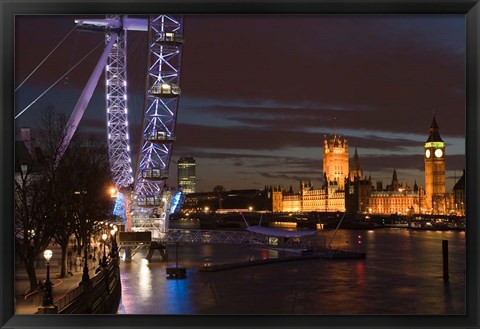 Framed Houses of Parliament and London Eye, London, England Print