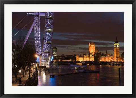 Framed Houses of Parliament and London Eye, London, England Print