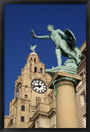 Framed Liver Building and Statue, Liverpool, Merseyside, England Print