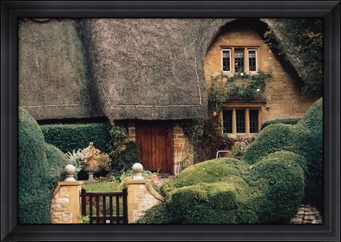Framed Thatched Roof Home and Garden, Chipping Campden, England, Print