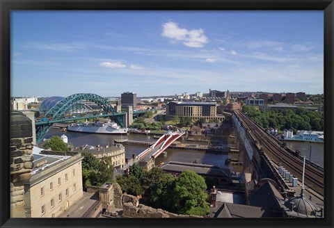 Framed View Over the Tyne Bridges, Newcastle on Tyne, Tyne and Wear, England Print