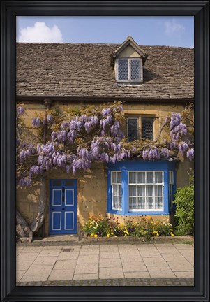 Framed Wisteria Covered Cottage, Broadway, Cotswolds, England Print