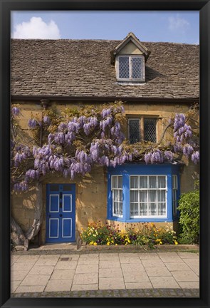 Framed Wisteria Covered Cottage, Broadway, Cotswolds, England Print