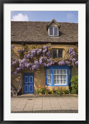 Framed Wisteria Covered Cottage, Broadway, Cotswolds, England Print